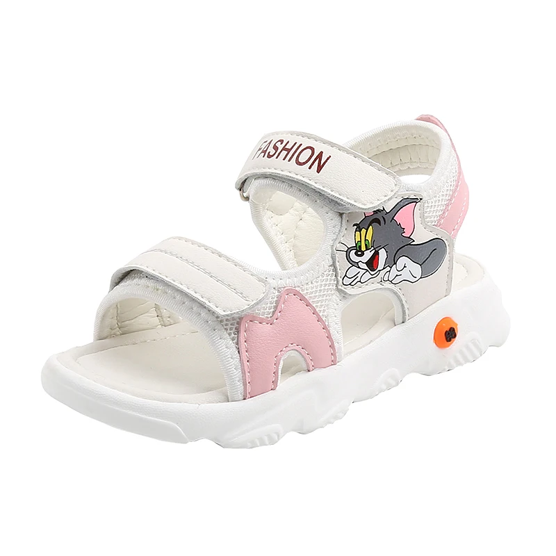 

XIXIBB Children's cartoon sandals 2020 summer fashion soft bottom beach sandals girl princess shoes, Green pink