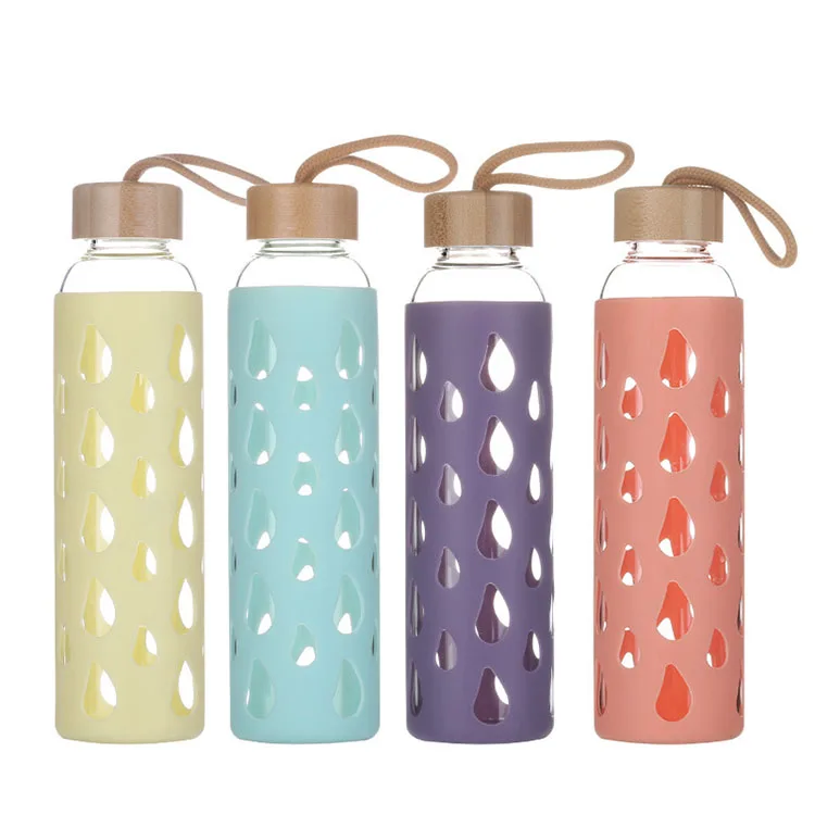 

Bamboo lid tea infuser 500ml double walled borosilicate glass water bottle with custom logo