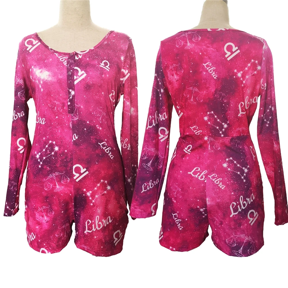 

Hot Sale Zodiac sleepwear pajama onesie 12 Constellations Onesie Leotard Jumpsuit Libra Scorpio Cancer Onesie For Women, As shown,accept to custom