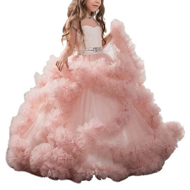 

summer new style pearl lace party dress with pink tulle