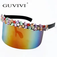 

GUVIVI FDA&CE Wholesale 2019 newest Fashionable diamond sunglasses One piece lens Sunglasses oversized
