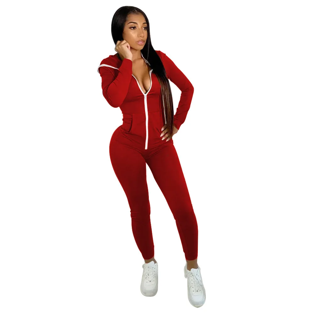 Ac0102 Womens Long Sleeve Solid Color Jogging Tracksuit Outfits Sweat ...