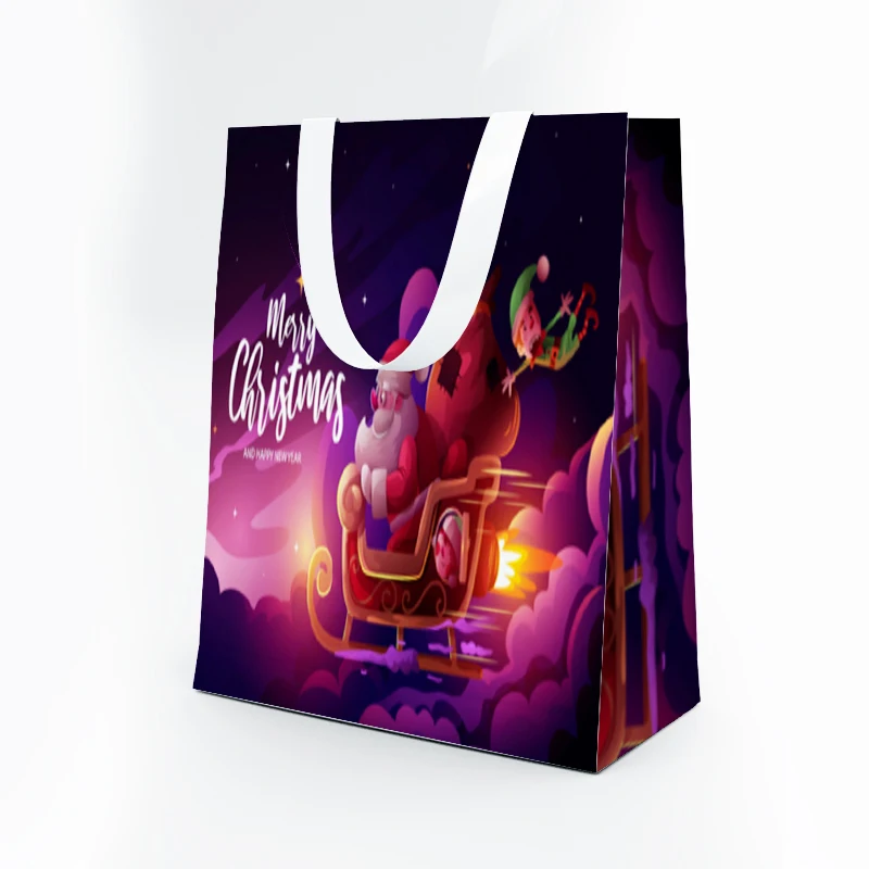 

Factory free custom design Christmas holiday event gift bag Recyclable grocery store gift Art Paper packaging bag