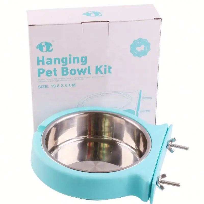 

Hanging Stainless Steel Plastic Cat Dog Bowl Pet Drinking Bowl, Blue pink green