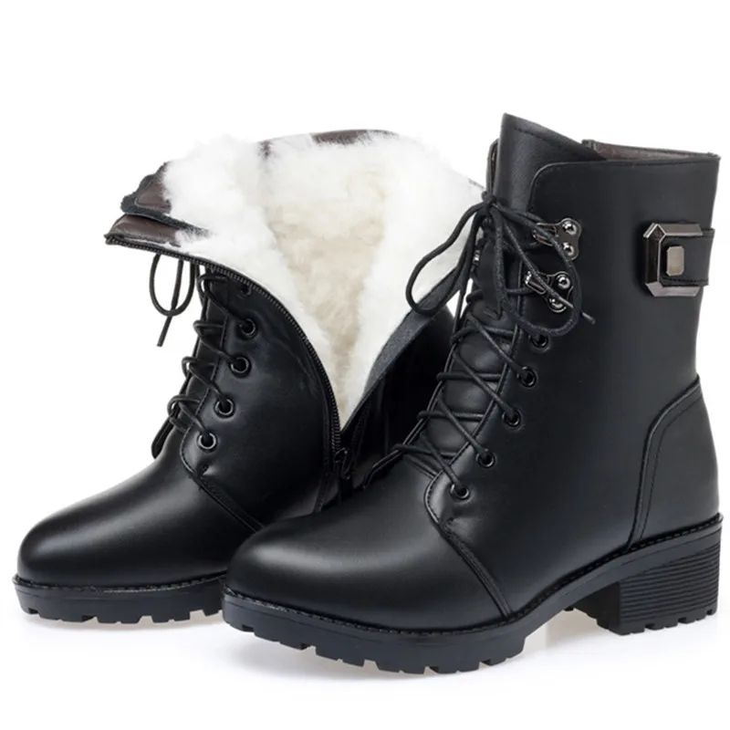 

Dropshipping Custom Logo High Quality Winter Lady Genuine Leather Boots Wool Wedge Shoes Size 35 43