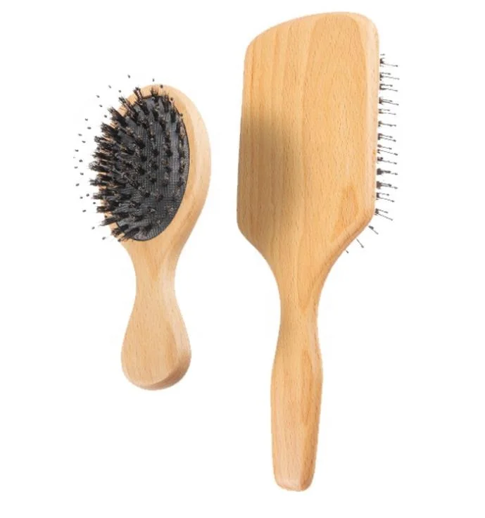 

BEAU FLY Hot Selling Soft Boar Bristle Wood Massage Hair Brush, Natural color