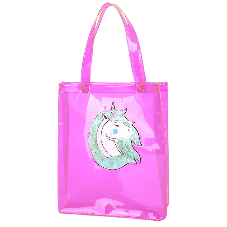 
BSCI Factory 2020 newly designed clear plastic hand bag ladies holographic pvc tote bags laser material makeup bags 
