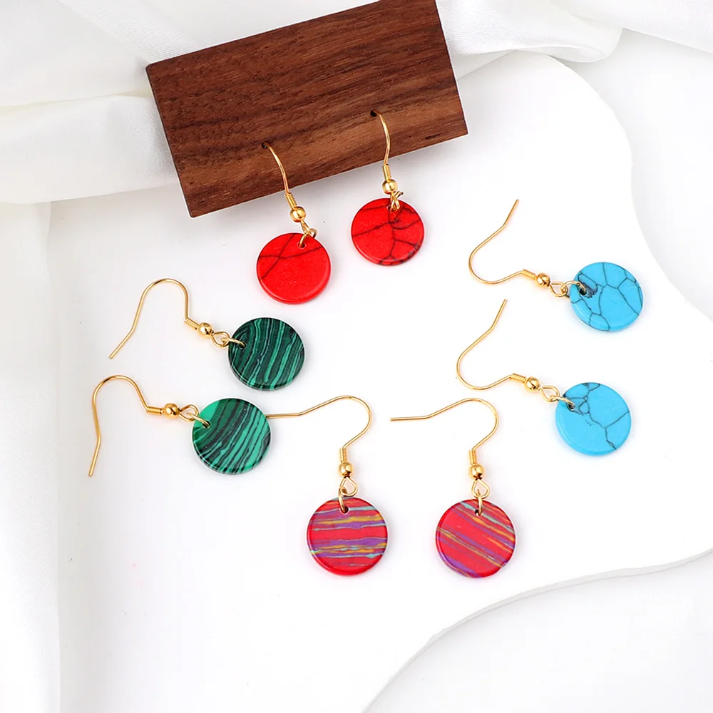 

Wholesale Price PVD 18K Gold Plated Round Turquoise Stainless Steel Drop Earring For Women