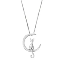 

New Design Simple Cute Animal Moon Cat Sweet S925 Sterling Silver Necklace Jewelry
