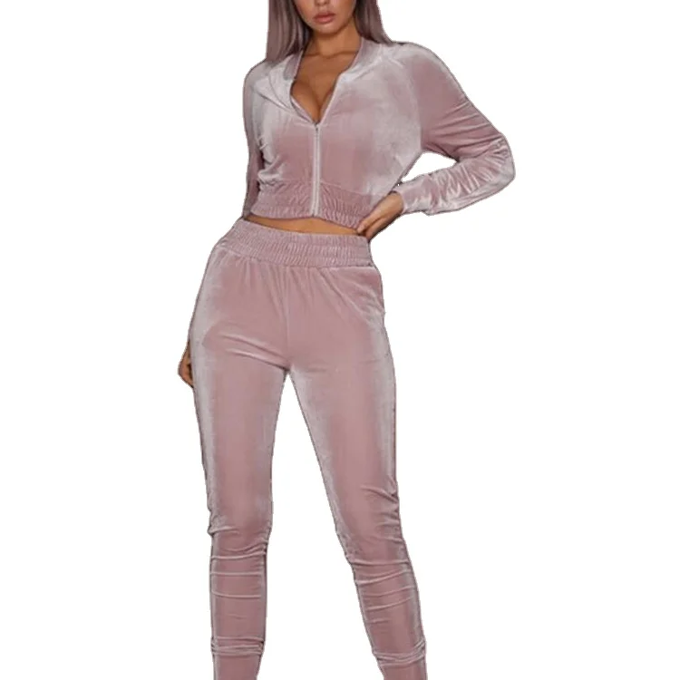 

Winter 2 pieces Pants Set Outfit Velvet Women Velour Tracksuits Sets Leisure Suits