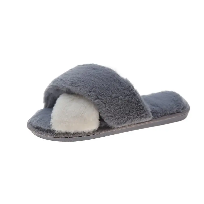 

Women Home Slippers Woman Slip on Flats Slides Female Faux Fur Slippers