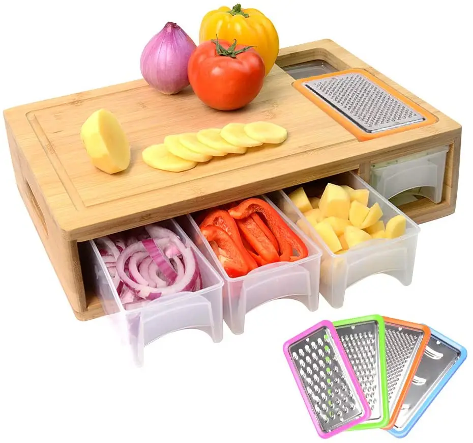 

Multi-Functional Large Bamboo Cutting Chopping Board With Drawer, Natural bamboo color