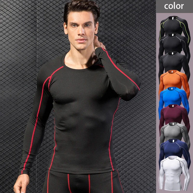 

Hot Selling Blank Compression Shirts Activewear Gym Wear Tight Fit long Sleeve Compression Shirt Men, As picture