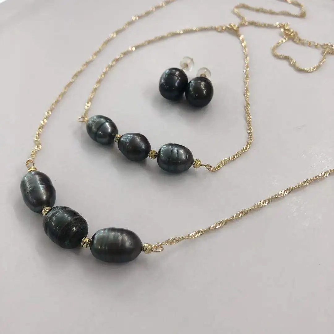 

New Hawaiian Jewelry Sets Polynesian Hawaiian Samoa Marshall Style Gold Plated Necklace Earrings Set Hawaiian Pearl for Women, Black