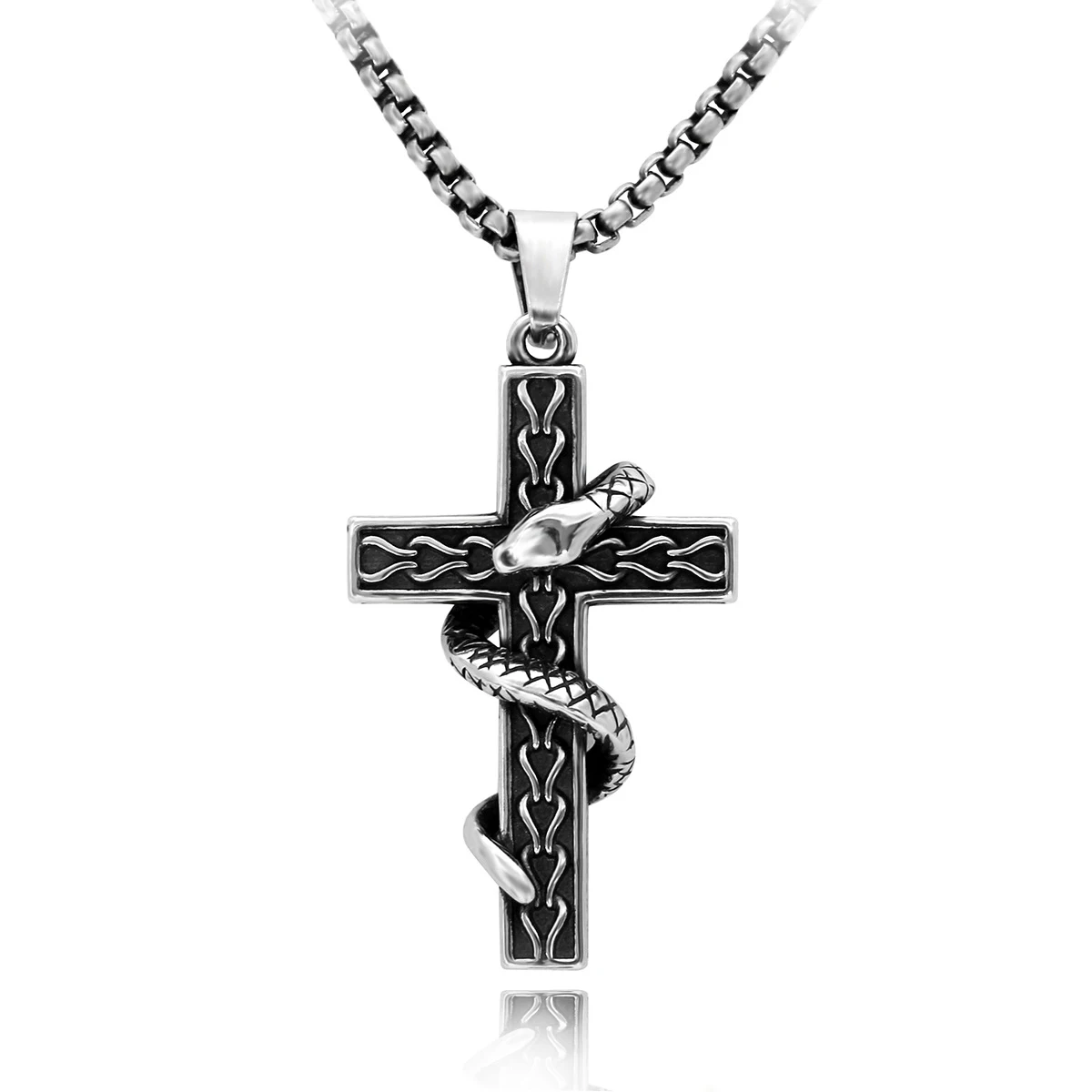 

Christian religious jewelry stainless steel winding snake cross necklace fashion animal pendant new product