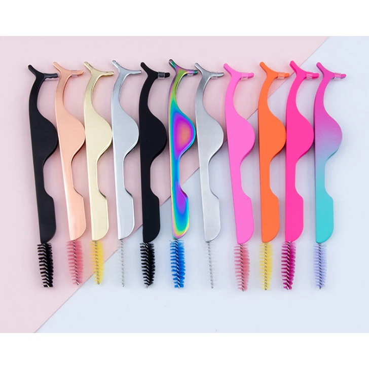 

Custom Label Lash Tweezers With Case High Quality Eyelash Tweezers With Comb Brush