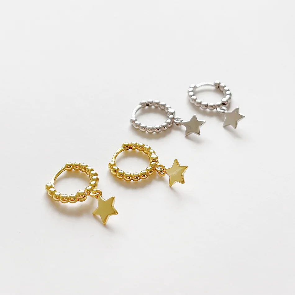 

Small Beads Five Pointed Star Earring Charms Twisted Small Hoop Earrings for Women Plain Minimalist Sterling Silver 925 Jewelry, Gold/silver
