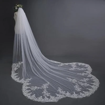 

Jachon Soft Tulle Cathedral Lace Appliqued Trimed Scalloped Bridal Veils 3M