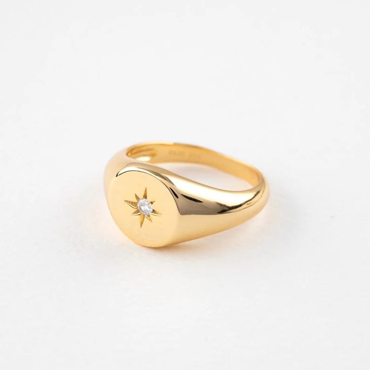 

Dainty Gold Plated Celestial Jewelry Gold Starburst Ring Stainless Steel Signet Polaris North Star Ring, Gold, rose gold and steel color