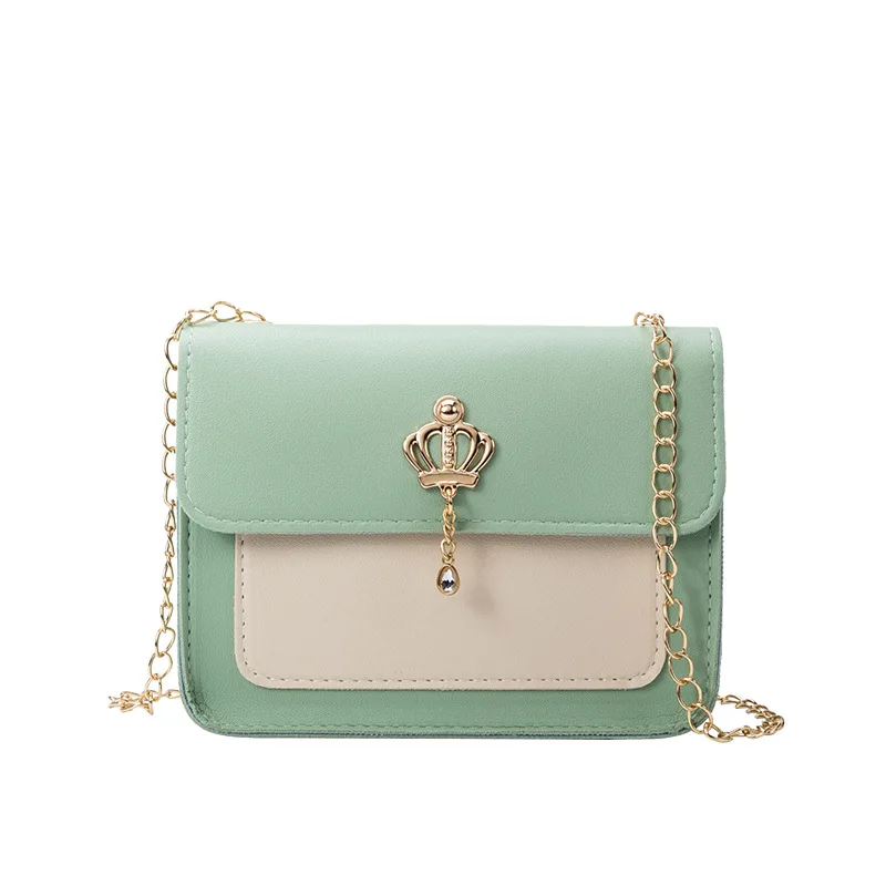 

New Crystal Pendant Ladies Crown Single Shoulder Bag Metal Lock Pu Leather Handbag