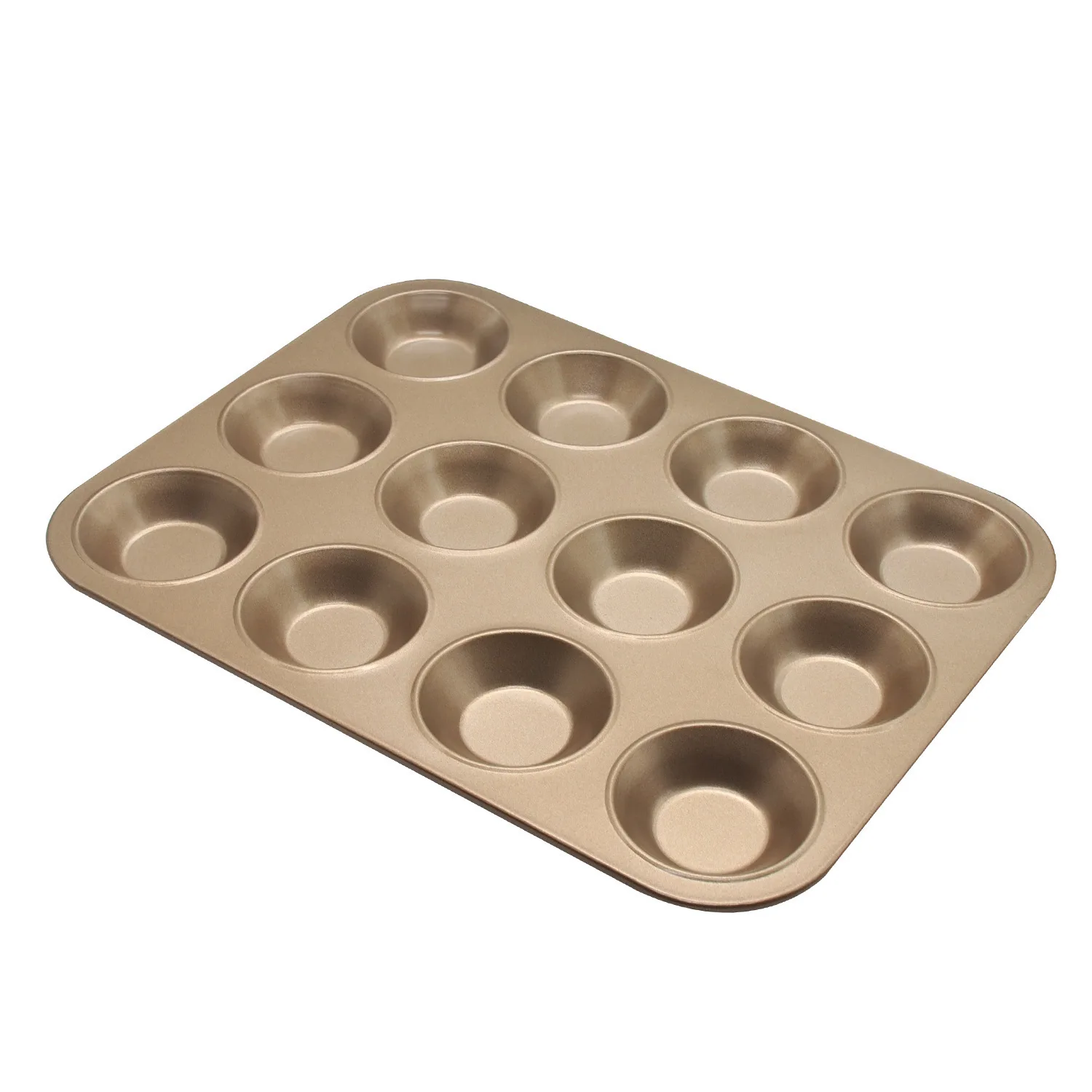 

High quality kitchen tools carbon steel golden 12-cup cake non-stick muffin cup baking tray pan set
