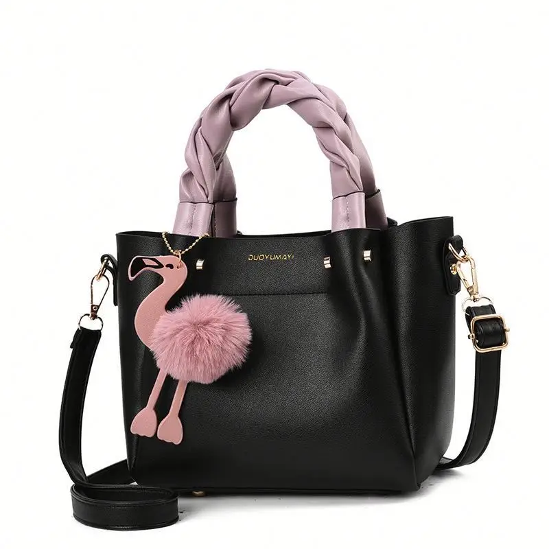 

Large Capacity Woman Cute Flamingo Tote Handbags Braided Strap Leather Crossbody Shoulder Hand Bags