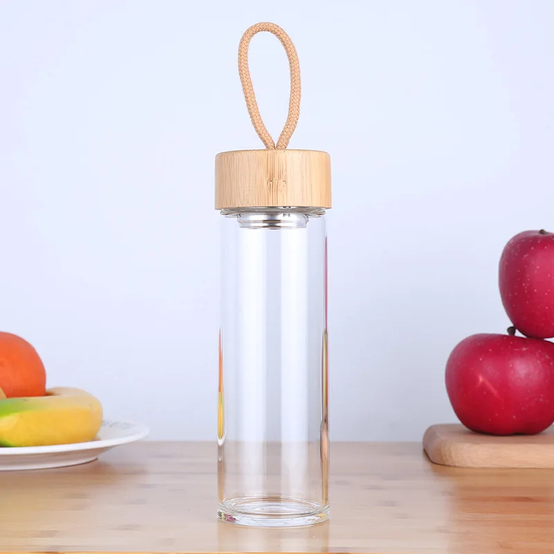 

Mikenda glass water bottle with bamboo lid hot sale unbreakable glass bottles for water, Can be customized