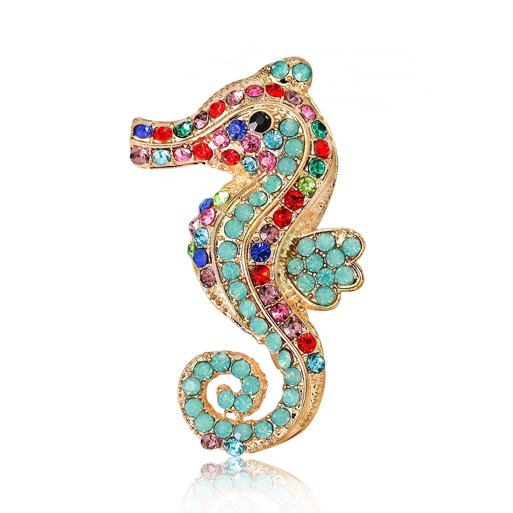 

New Alloy Animal Brooch Cute Creative Rhinestone Small Seahorse Brooch, Picture shows