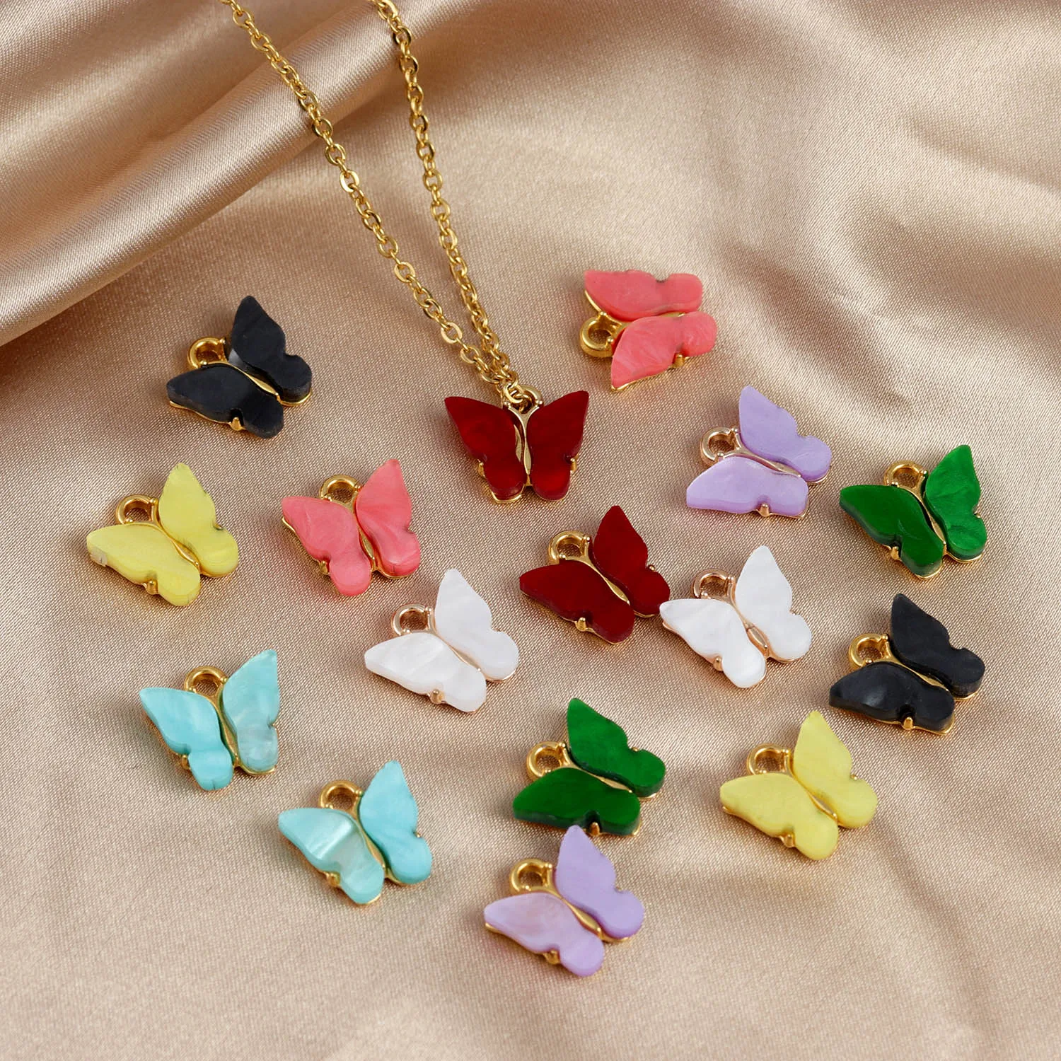 

10pcs Alloy acrylic butterfly pendant, about  charms pendant for jewelry bracelets necklace, Muilt