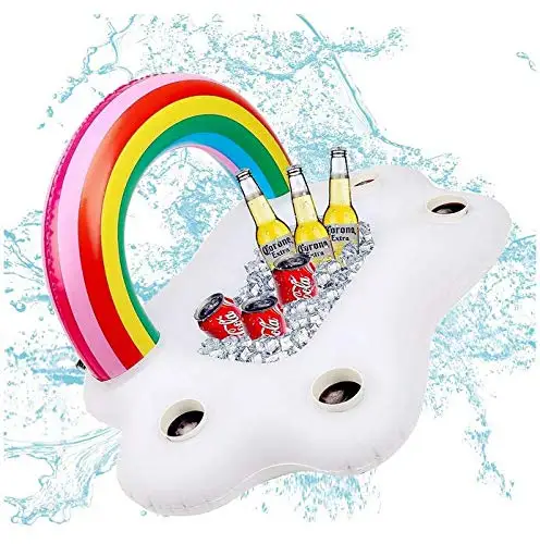 

LC Cup Coaster Inflatable Rainbow Cup Holder Inflatable Ice Cooler Floating Tray for Pool Party Favors