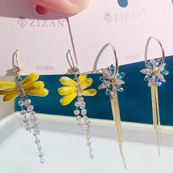 

PUSHI JEWELRY mix fashion earring long crystal bridal shell earrings long tassel zircon flower pearl jewelry earrings lot bulk