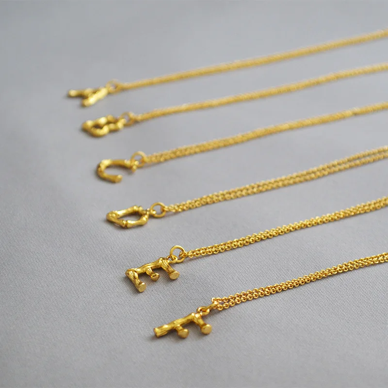 

INS Hot 18K Genuine Gold Plating Initial Necklace 15mm Bamboo 26 English Letters Pendant Necklace For Women