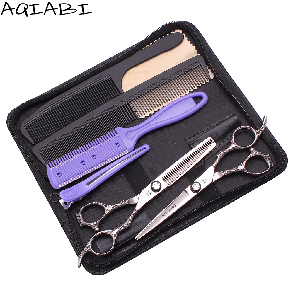 

Barber Scissors 6'' AQIABI Japanese 440C Hair Cutting Scissors Hairdressing Thinning Shears Hair Scissors A9008, Silver