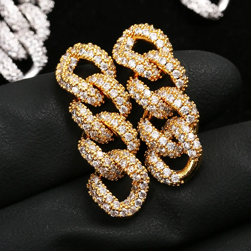 

Hip Hop 18K Gold Iced Out CZ Paved Gold Cuban Link Hoop Earrings