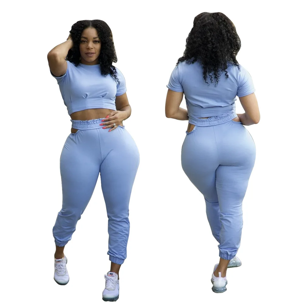 

2021Fall High-Quality Fashion Irregular Solid Color Show Waist Sexy 2 Piece Set