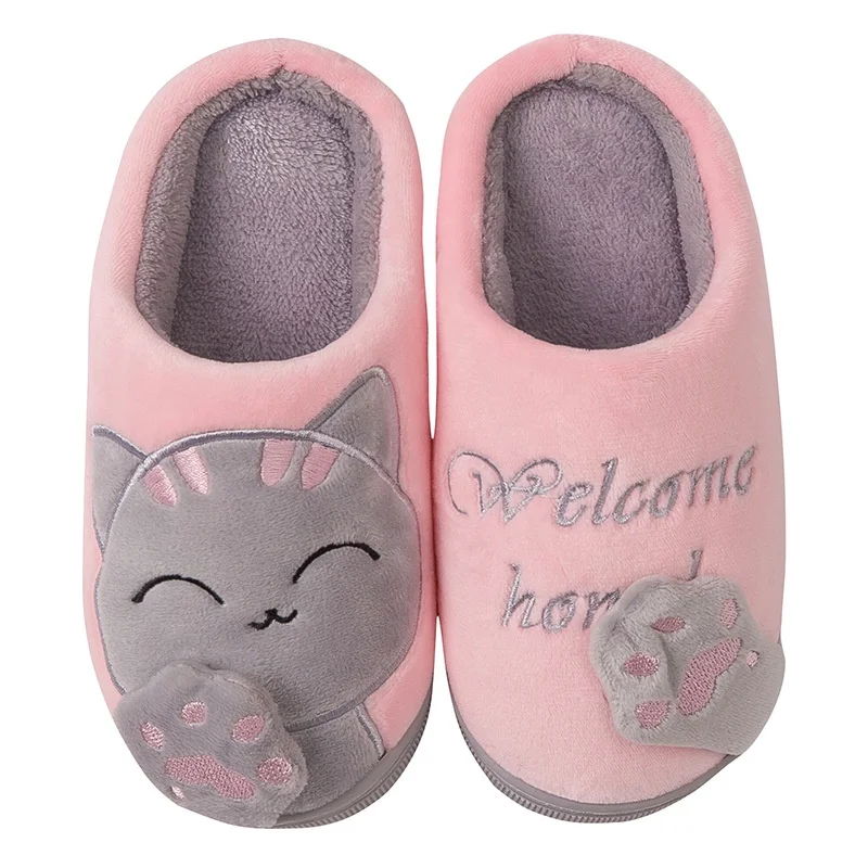 

Fuzzy fluffy cute cat home plush warm winter children kids slipper