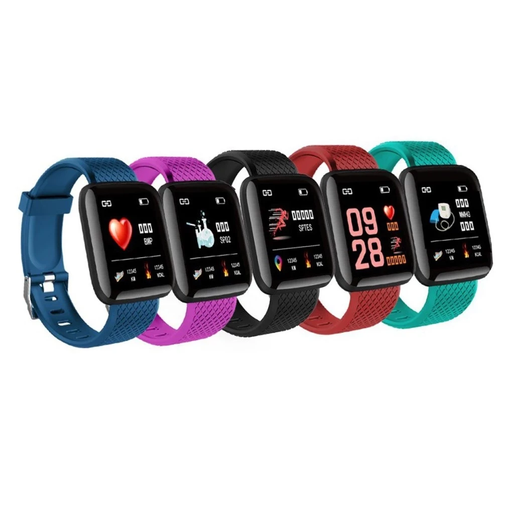 

116Plus Smart Watch Bracelet Wristband Sports Fitness Blood Pressure Measurement Watches Waterproof Smartwatch, Black/blue/purple/red/green