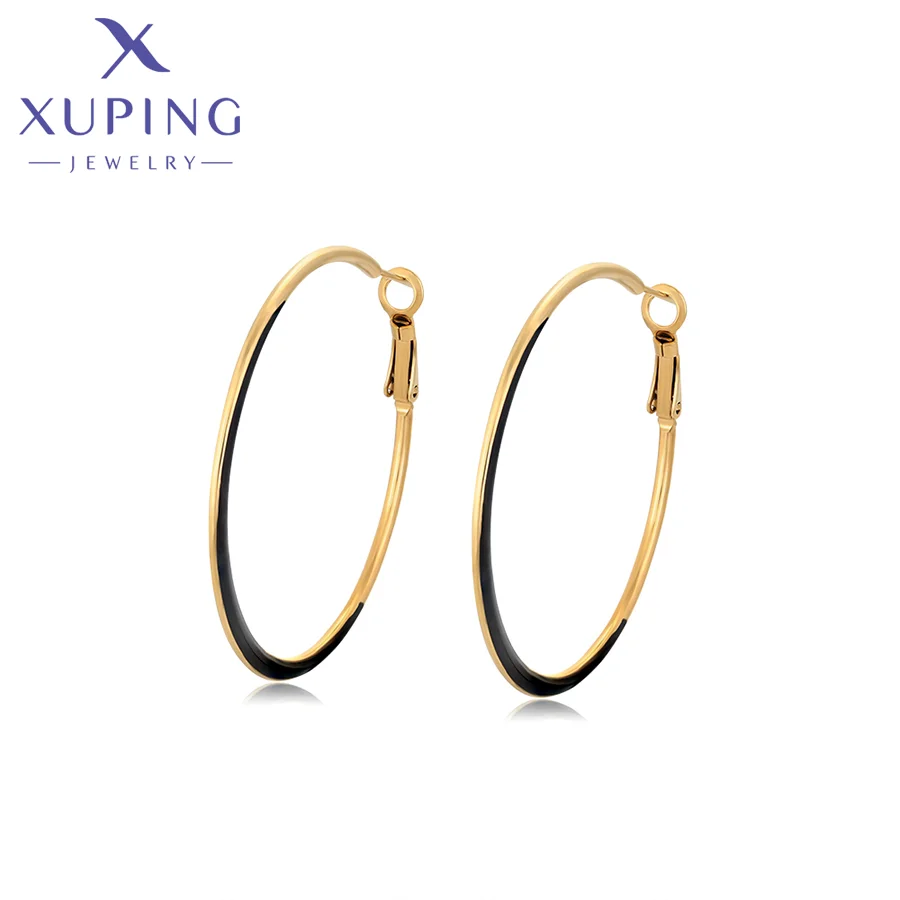 

T000719863xuping jewelry 14k gold platingLarge c circle with black drop glaze fashion simple elegant stud design