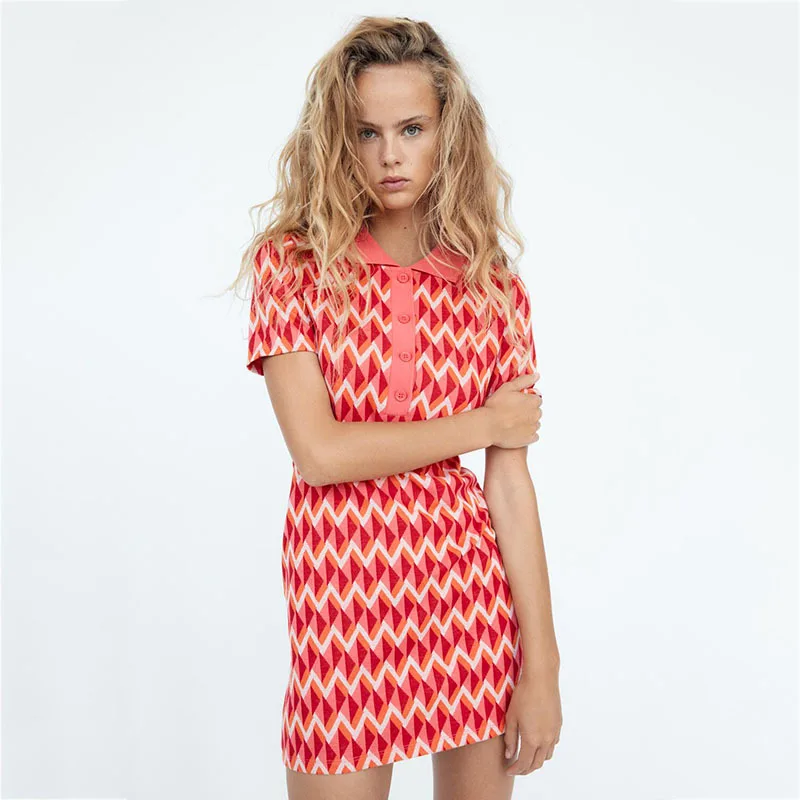 

New Arrival Fall Sexy Knit Short Sleeve Turn-down Collar Women Mini Tank Dresses, 2colors