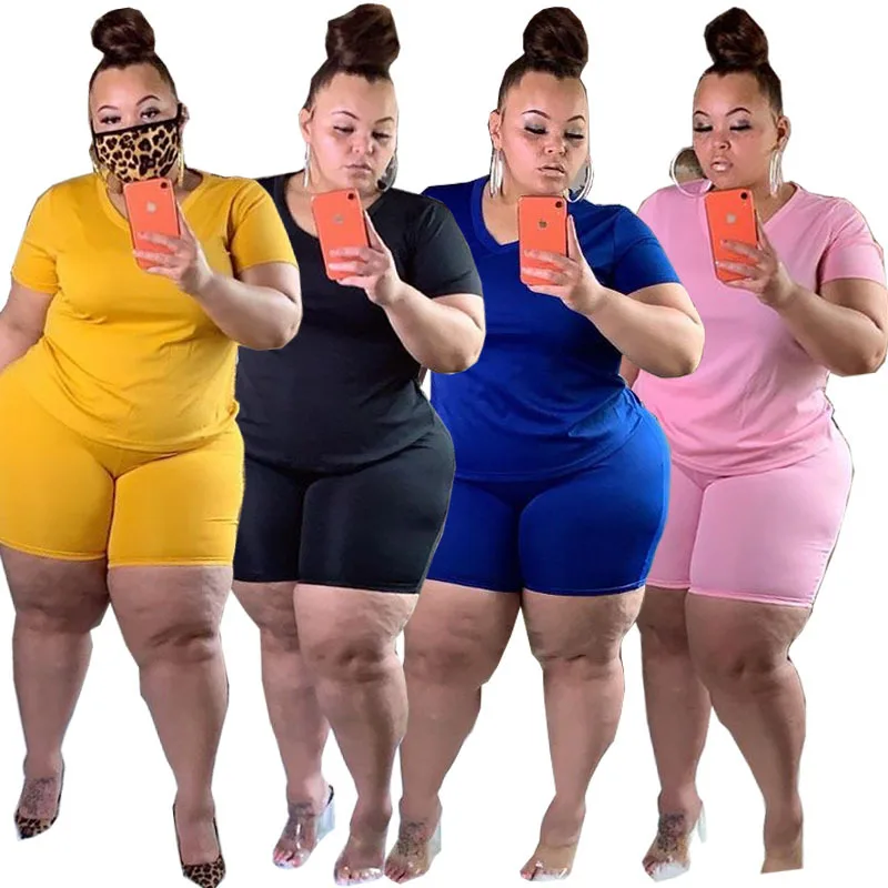 

YD - L6679 XL-5XL 2021 summer 2 piece sets solid color clothing for big women quality factory wholesale plus size activewear