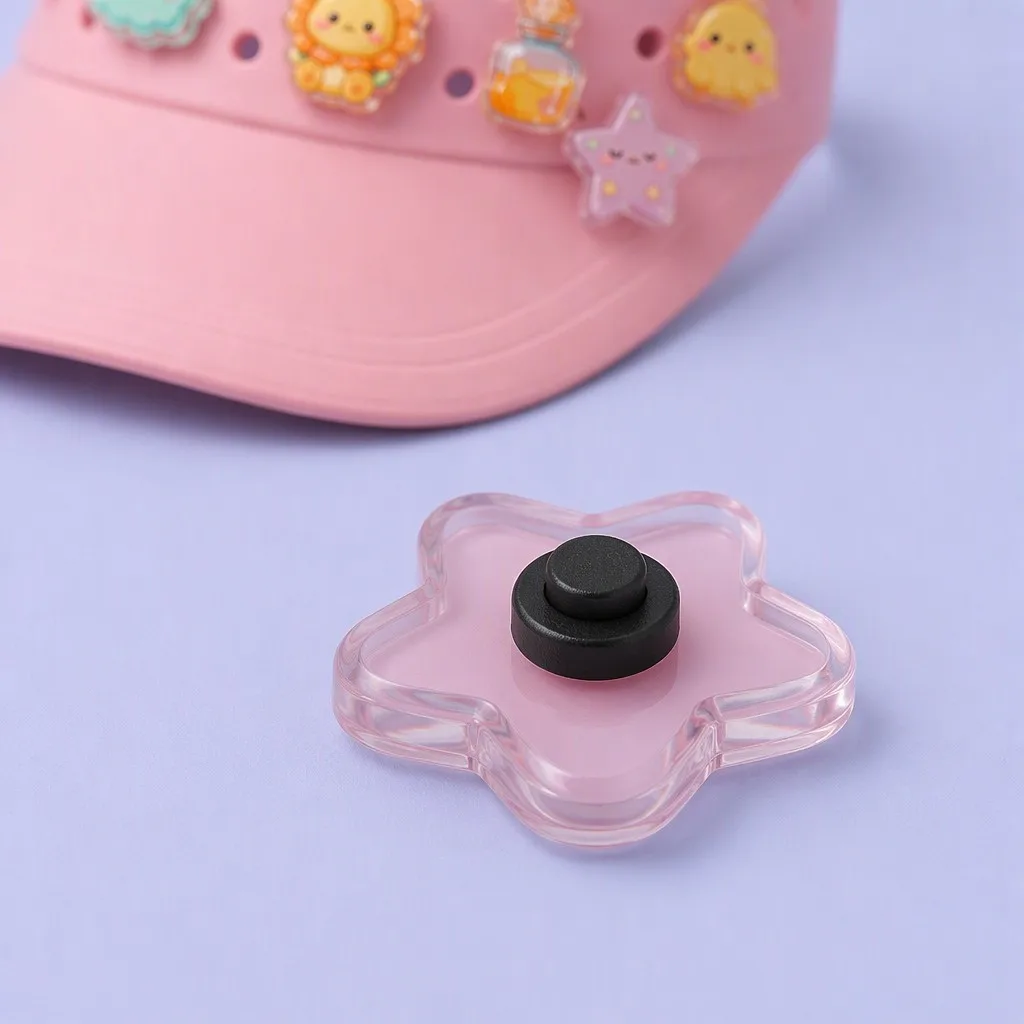 Universal black rubber anchor button on back of acrylic charm