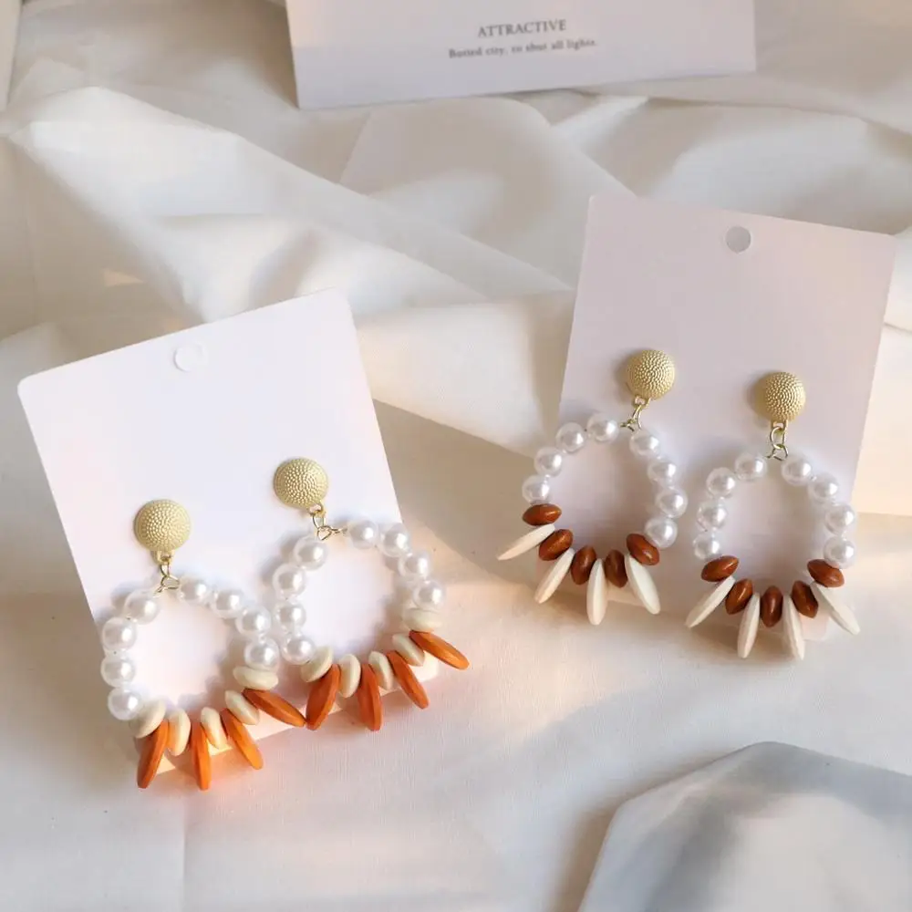 

Unique za Wooden Earrings For Women Statement Geometric Pearl Drop Earring Fashion Jewelry Gift, Colorful