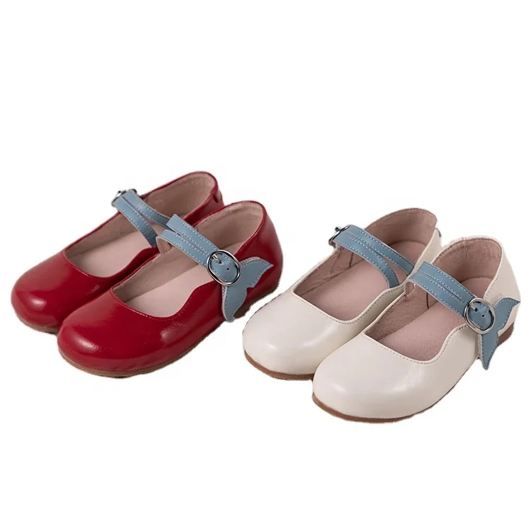 

2022 Fashionable soft-sole flat casual leather kids shoes elegant princess girls dress shoes, White/red as picture