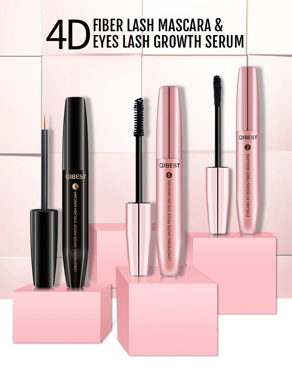 Qibest Eyes Makeup Eyelash Growth Serum 4d Fiber Lash Mascara Eyelash Extension Set 3pcs Buy