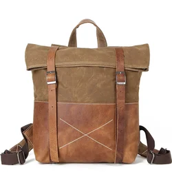 In stock Stylish heavy duty waxed canvas leather backpack travel shoulder bag for business
