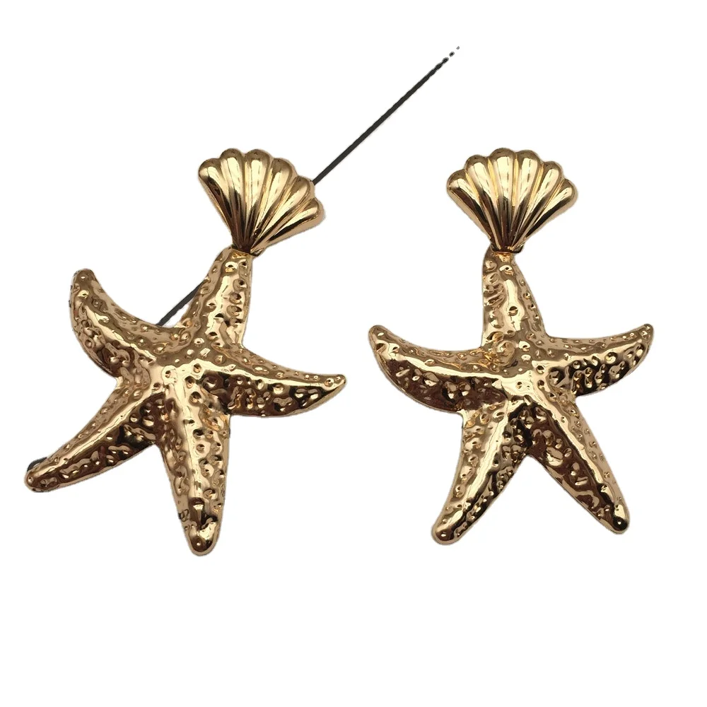 

European and American earrings show face thin starfish shell earrings beach party earrings