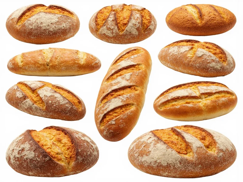 Artisan bread loaves with different shapes and crust textures
