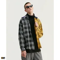 

2019 Aw Loose-Fit Mens Streetwear Check Shirt For Men Oversized Hooded Shirt In Black Yellow Autumn Flannel Plaid Hooded Shirt