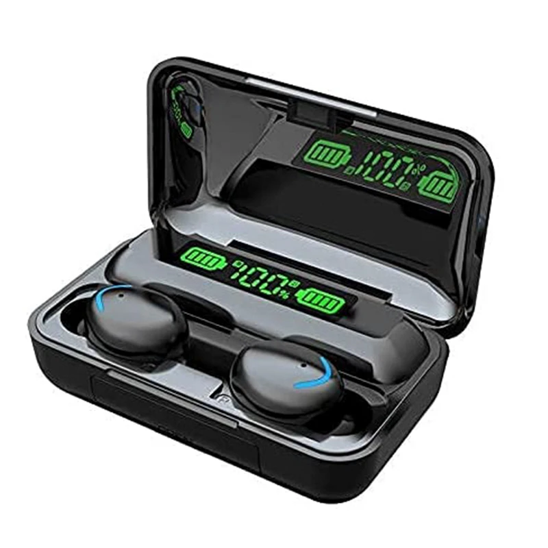 

Hot selling high quality smart touch voice control mini wireless earphone with led digital display power, White,black