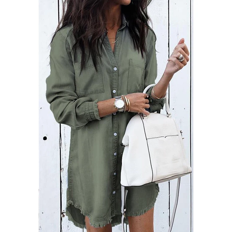 

W8715 - casual fit women long sleeve denim solid plus size blouse
